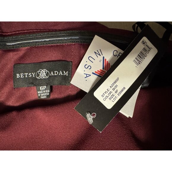 Betsy & Adam 6P Carina Long Maroon Ruffle Off the Shoulder Formal Ballgown NEW - Picture 6 of 11